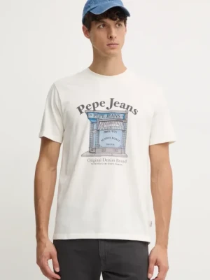 Pepe Jeans t-shirt bawełniany AGGO męski kolor beżowy z nadrukiem PM509638