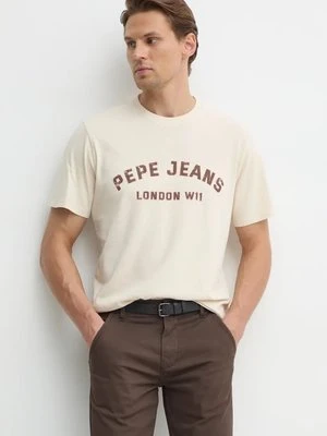 Pepe Jeans t-shirt bawełniany ALDRIDGE męski kolor beżowy z nadrukiem PM509628