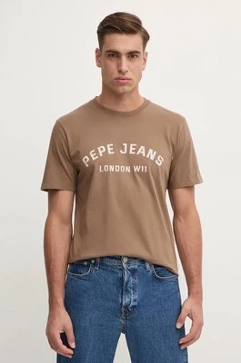 Pepe Jeans t-shirt bawełniany ALDRIDGE męski kolor brązowy z nadrukiem PM509628