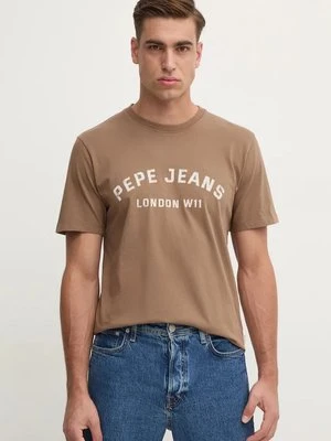 Pepe Jeans t-shirt bawełniany ALDRIDGE męski kolor brązowy z nadrukiem PM509628