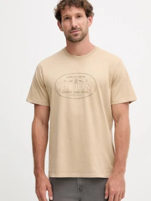 Pepe Jeans t-shirt bawełniany ANDER męski kolor beżowy z nadrukiem PM509621