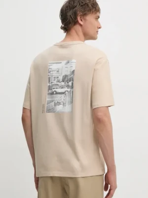 Pepe Jeans t-shirt bawełniany ASTONE męski kolor beżowy z nadrukiem PM509646