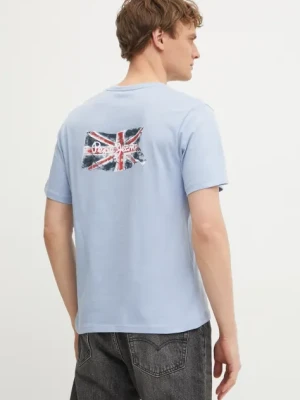 Pepe Jeans t-shirt bawełniany BACK CLAG męski kolor niebieski z aplikacją PM509921