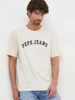 Pepe Jeans t-shirt bawełniany CHENDLER męski kolor beżowy z nadrukiem PM509224