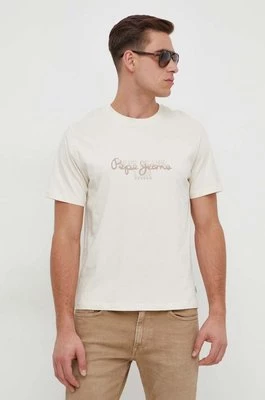Pepe Jeans t-shirt bawełniany Chris męski kolor beżowy z nadrukiem