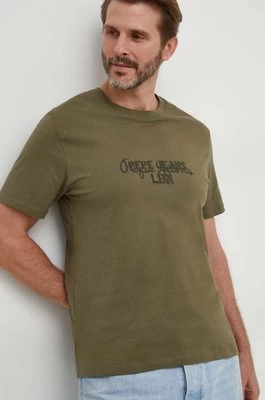 Pepe Jeans t-shirt bawełniany Chris męski kolor zielony z nadrukiem