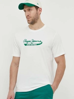 Pepe Jeans t-shirt bawełniany CLAUDE męski kolor beżowy z nadrukiem PM509390