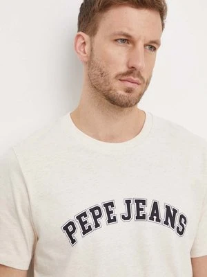 Pepe Jeans t-shirt bawełniany CLEMENT męski kolor beżowy z nadrukiem PM509220