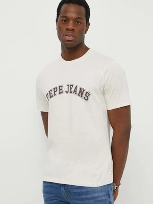 Pepe Jeans t-shirt bawełniany CLEMENT męski kolor beżowy z nadrukiem PM509220