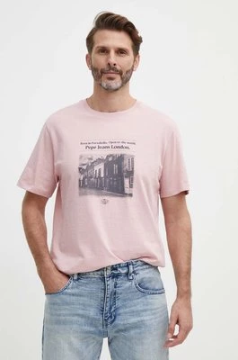 Pepe Jeans t-shirt bawełniany COOPER męski kolor różowy z nadrukiem PM509379