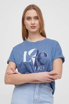 Pepe Jeans t-shirt bawełniany damski kolor niebieski