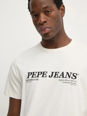 Pepe Jeans t-shirt bawełniany DYLAN TEE męski kolor beżowy z nadrukiem PM509728