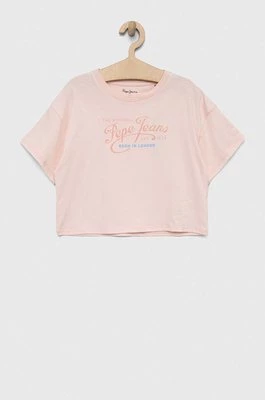 Pepe Jeans t-shirt bawełniany dziecięcy Non-denim kolor różowy