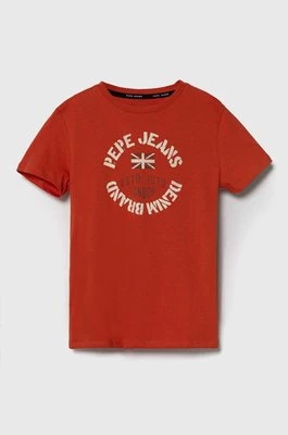Pepe Jeans t-shirt bawełniany dziecięcy RONAL kolor pomarańczowy z nadrukiem