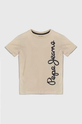 Pepe Jeans t-shirt bawełniany dziecięcy WALDO kolor beżowy z nadrukiem