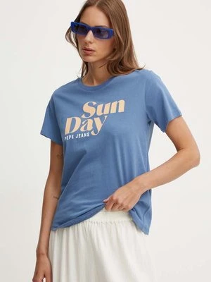 Pepe Jeans t-shirt bawełniany EFFIE damski kolor niebieski PL505886