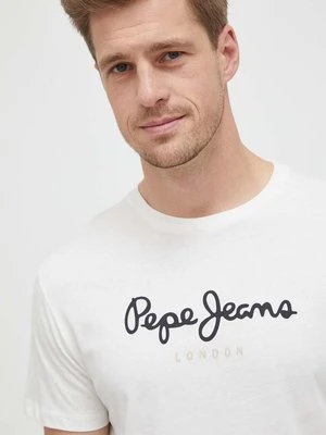 Pepe Jeans t-shirt bawełniany Eggo kolor beżowy z nadrukiem