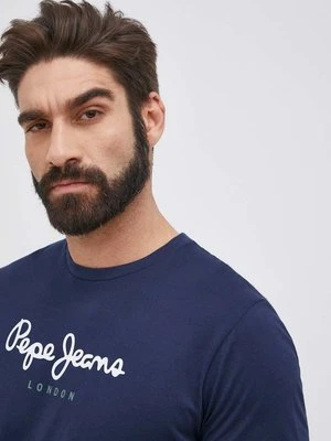 Pepe Jeans T-shirt bawełniany Eggo kolor granatowy z nadrukiem PM508208.595