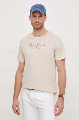 Pepe Jeans t-shirt bawełniany Eggo męski kolor beżowy z nadrukiem PM508208