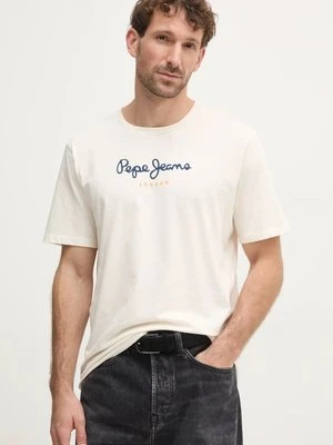 Pepe Jeans t-shirt bawełniany Eggo męski kolor beżowy z nadrukiem PM508208