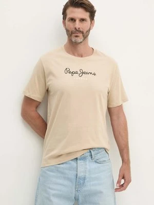 Pepe Jeans t-shirt bawełniany Eggo męski kolor beżowy z nadrukiem PM508208