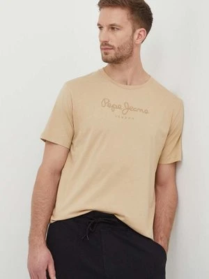 Pepe Jeans t-shirt bawełniany Eggo męski kolor beżowy z nadrukiem PM508208