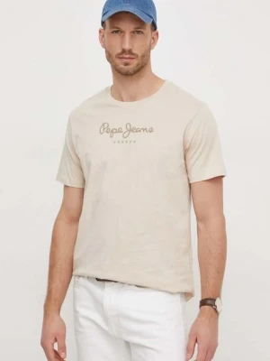 Pepe Jeans t-shirt bawełniany Eggo męski kolor beżowy z nadrukiem PM508208