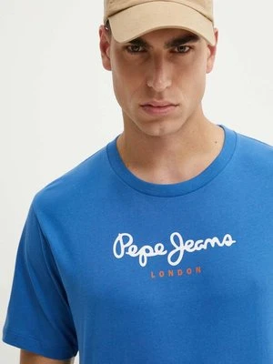 Pepe Jeans t-shirt bawełniany Eggo męski kolor niebieski z nadrukiem