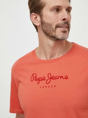 Pepe Jeans t-shirt bawełniany Eggo męski kolor pomarańczowy z nadrukiem PM508208