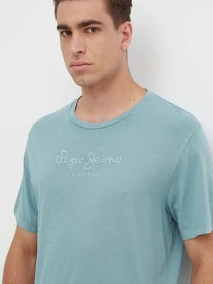 Pepe Jeans t-shirt bawełniany EMB EGGO męski kolor niebieski z aplikacją PM509418