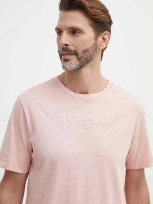 Pepe Jeans t-shirt bawełniany EMB EGGO męski kolor różowy z aplikacją PM509418