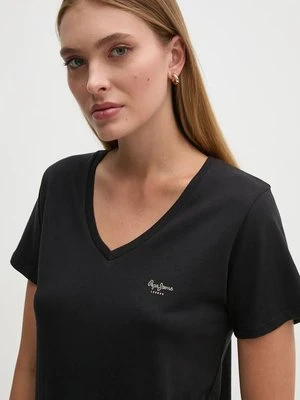 Pepe Jeans t-shirt bawełniany FIORE V NECK damski kolor czarny PL505948