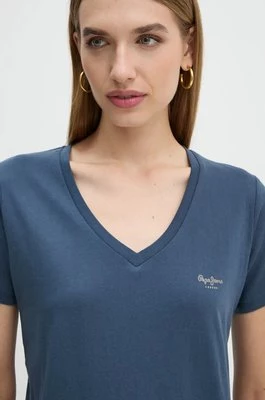 Pepe Jeans t-shirt bawełniany FIORE V NECK damski kolor granatowy PL505948