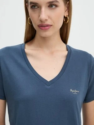 Pepe Jeans t-shirt bawełniany FIORE V NECK damski kolor granatowy PL505948