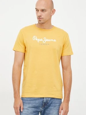 Pepe Jeans t-shirt bawełniany kolor żółty z nadrukiem