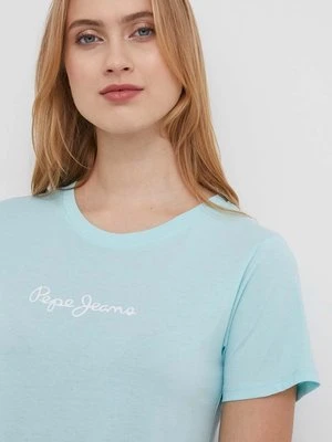 Pepe Jeans t-shirt bawełniany LORETTE damski kolor turkusowy PL505827