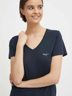 Pepe Jeans t-shirt bawełniany LORETTE V NECK damski kolor granatowy PL505826