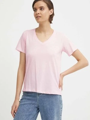 Pepe Jeans t-shirt bawełniany LORETTE V NECK damski kolor różowy PL505826