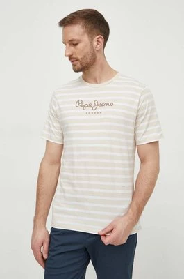 Pepe Jeans t-shirt bawełniany męski kolor beżowy wzorzysty