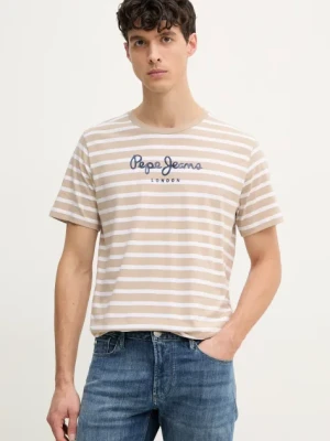 Pepe Jeans t-shirt bawełniany męski kolor beżowy wzorzysty