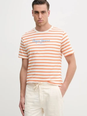 Pepe Jeans t-shirt bawełniany męski kolor beżowy wzorzysty