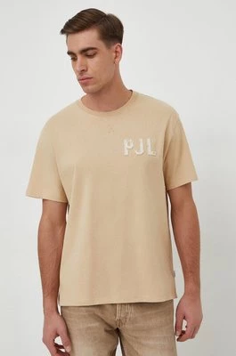 Pepe Jeans t-shirt bawełniany męski kolor beżowy z aplikacją
