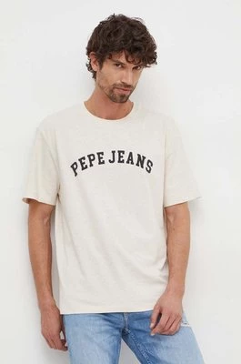Pepe Jeans t-shirt bawełniany męski kolor beżowy z nadrukiem