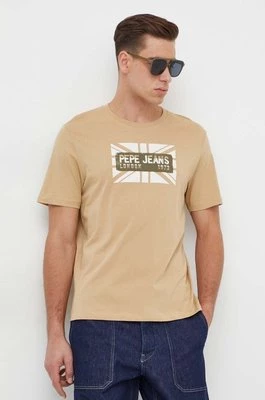 Pepe Jeans t-shirt bawełniany CREDICK męski kolor beżowy z nadrukiem PM509232