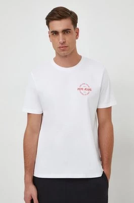 Pepe Jeans t-shirt bawełniany męski kolor biały z nadrukiem