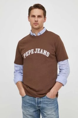 Pepe Jeans t-shirt bawełniany męski kolor brązowy z nadrukiem