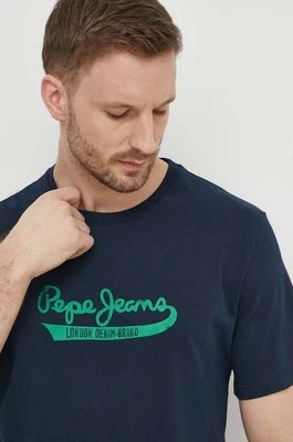 Pepe Jeans t-shirt bawełniany CLAUDE męski kolor granatowy z nadrukiem PM509390