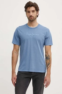 Pepe Jeans t-shirt bawełniany męski kolor niebieski z aplikacją