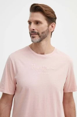 Pepe Jeans t-shirt bawełniany EMB EGGO męski kolor różowy z aplikacją PM509418