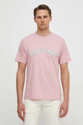 Pepe Jeans t-shirt bawełniany męski kolor różowy z nadrukiem